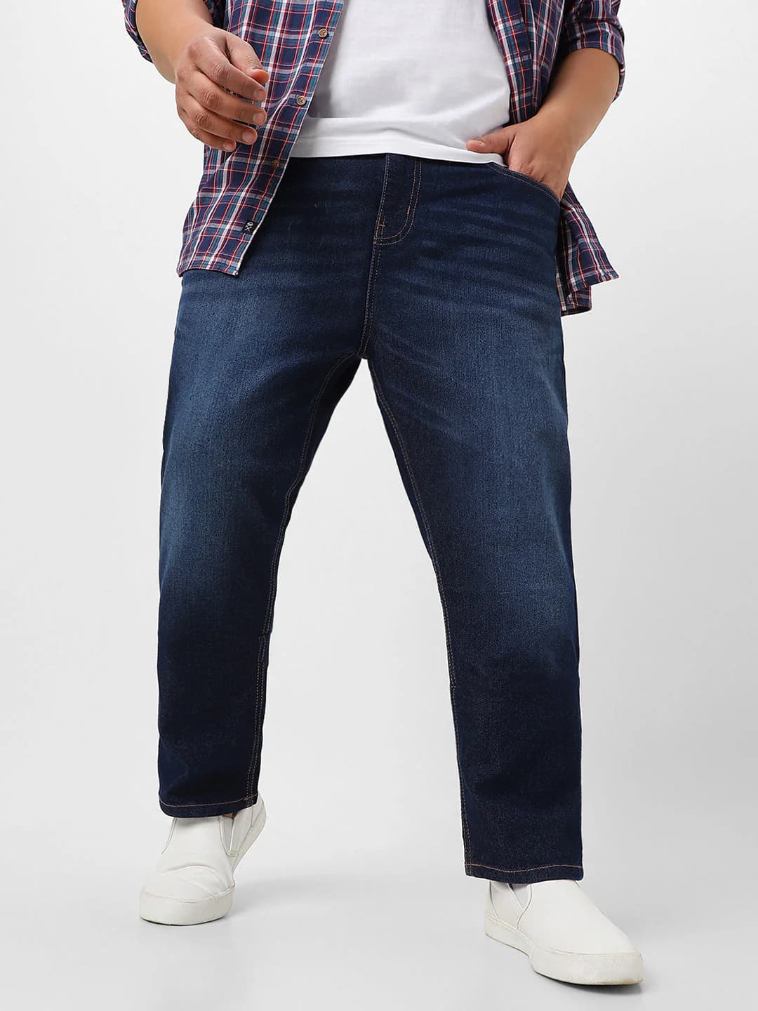 Men's Blue Casual Regular Fit Mid Rise Non-Faded Jeans