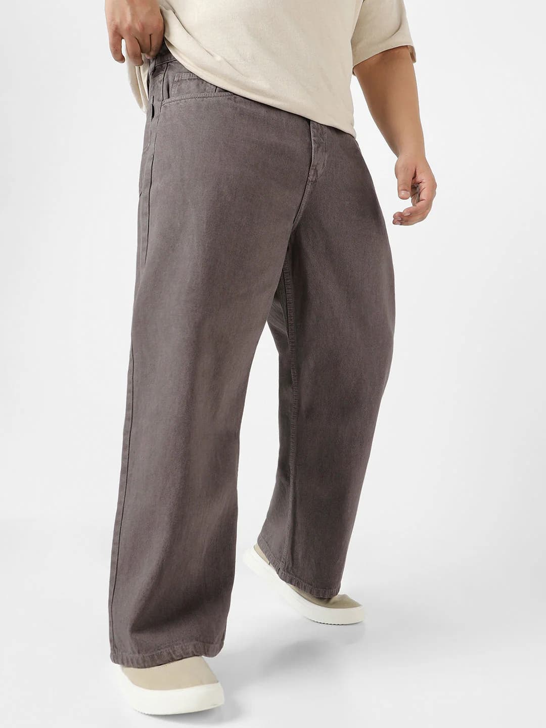 Men's Brown Casual Baggy Fit Mid Rise Non-Faded Jeans