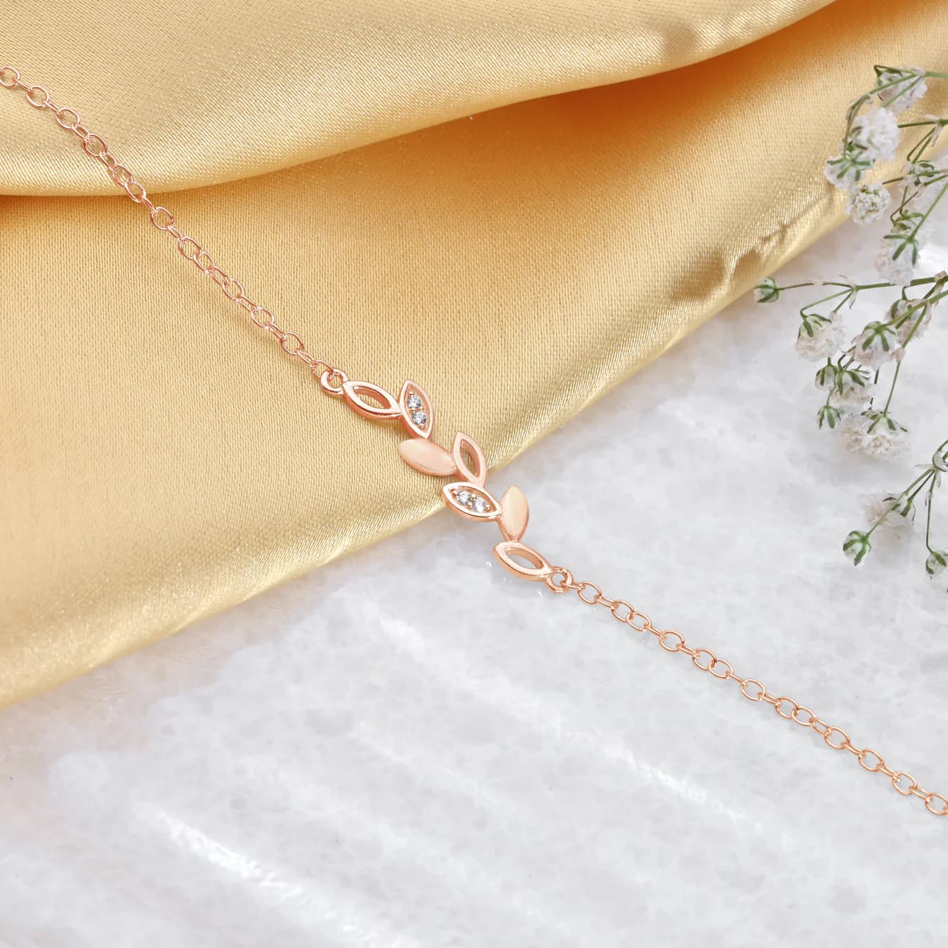 Women's Nature's Embrace Leaf Rose Gold-Plated 925 Sterling Silver Bracelet