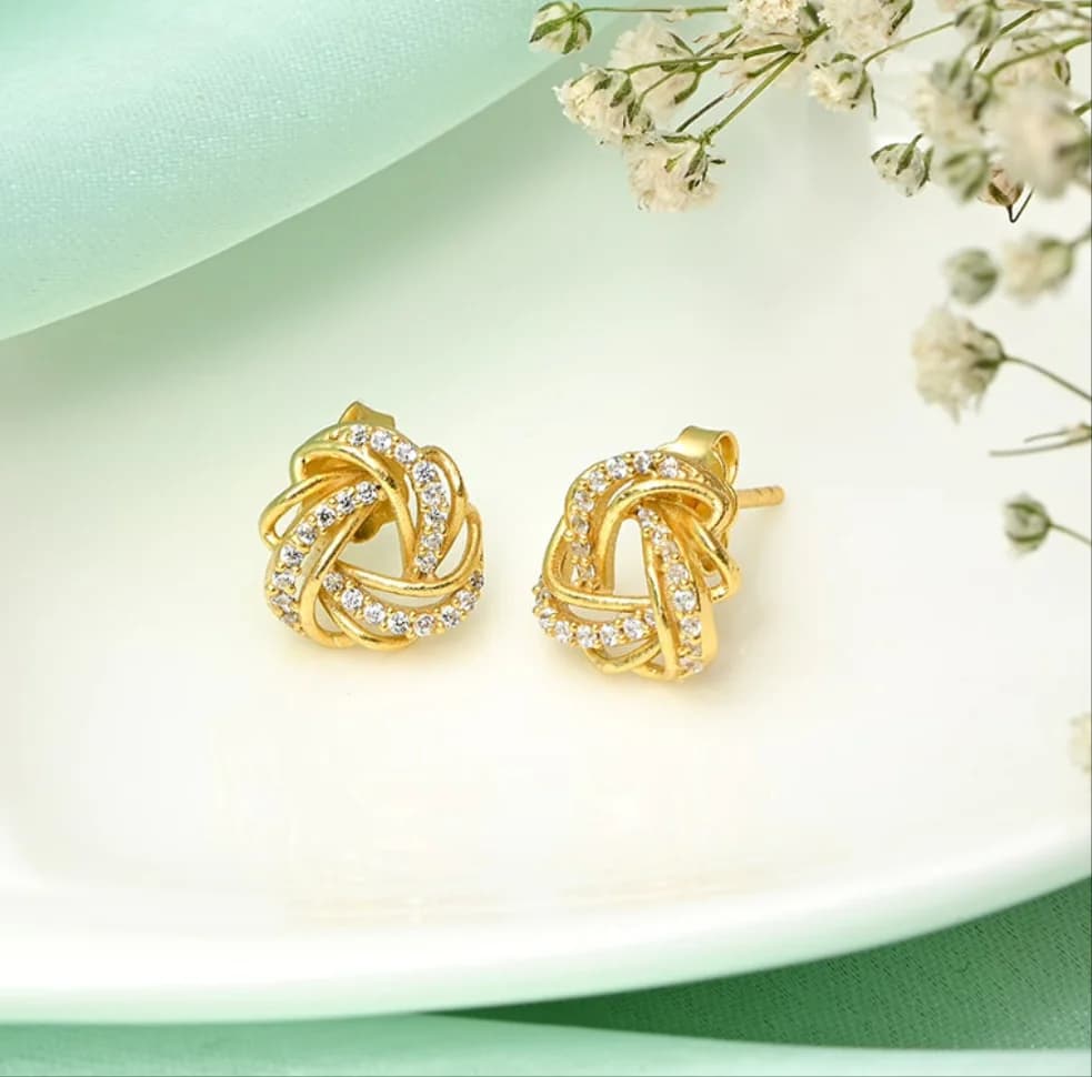 Women's Radiant Brilliance Gold Plated 925 Sterling Silver Stud Earrings