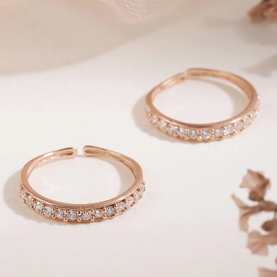 Women's Rose Gold Glam One-Line CZ 925 Sterling Silver CZ Stud Toe Ring