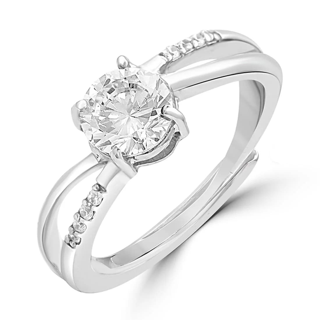 Women's Twisted Solitaire Adjustable Silver Ring