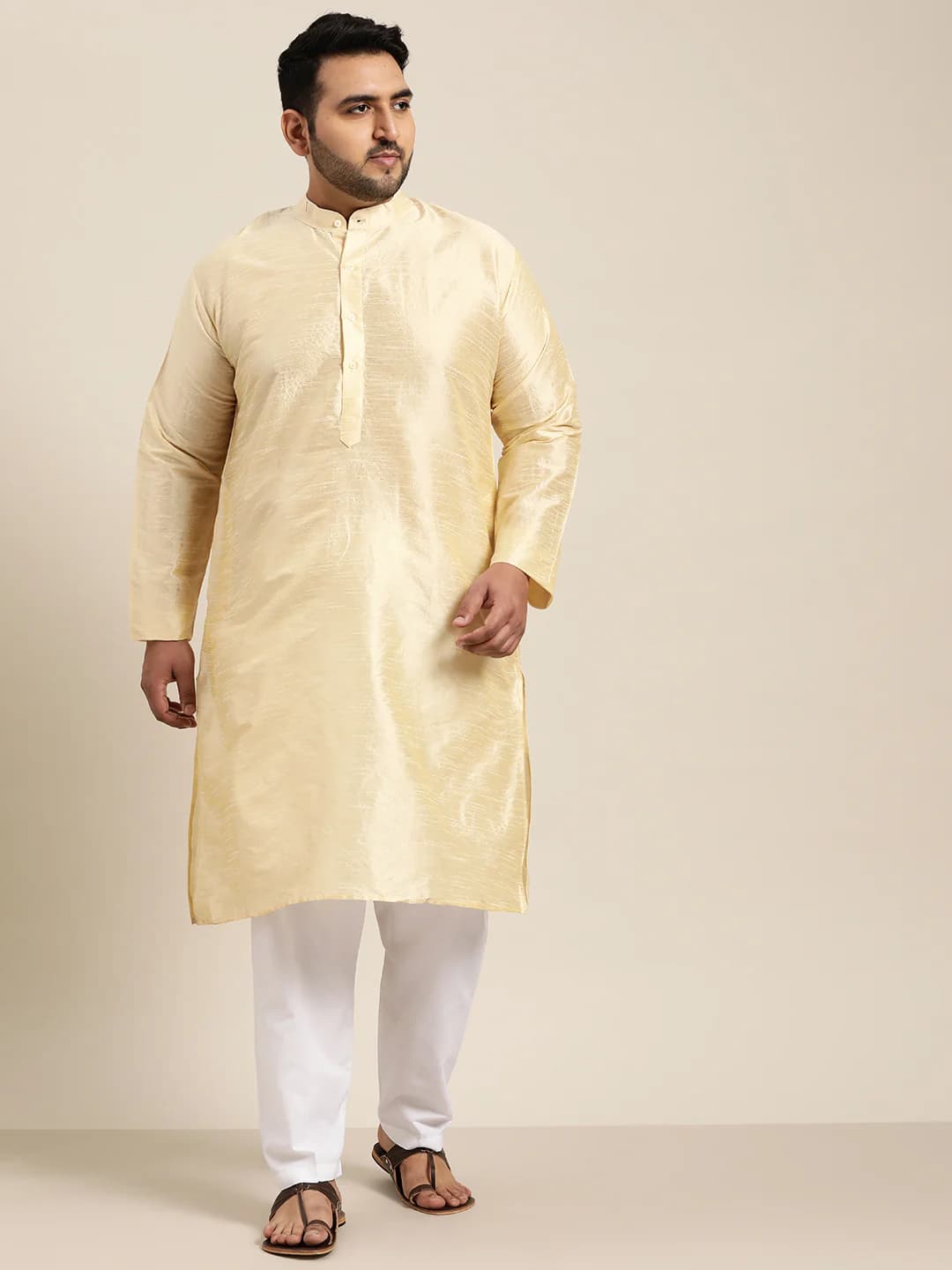 Men's Gold Festive Solid Oversized Fit Kurta
