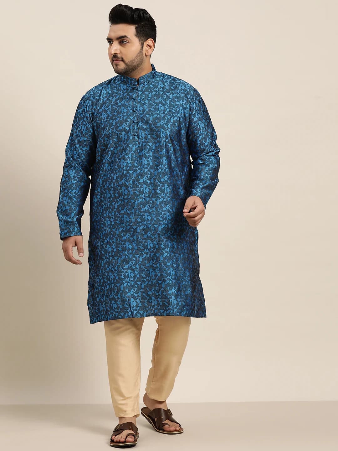 Men's Blue Festive Printed Oversized Fit Kurta