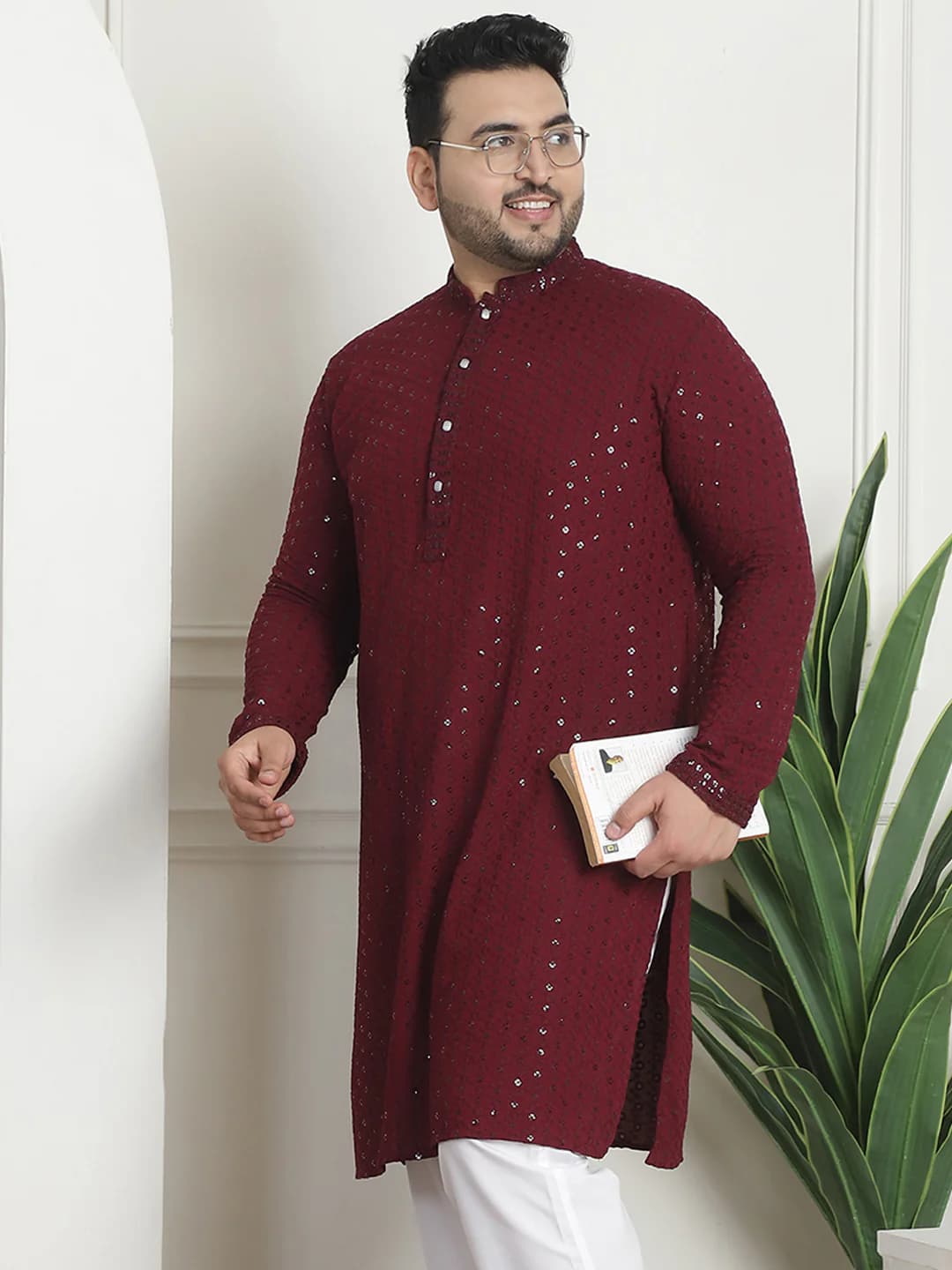 Men's Red Festive Oversized Fit Kurta