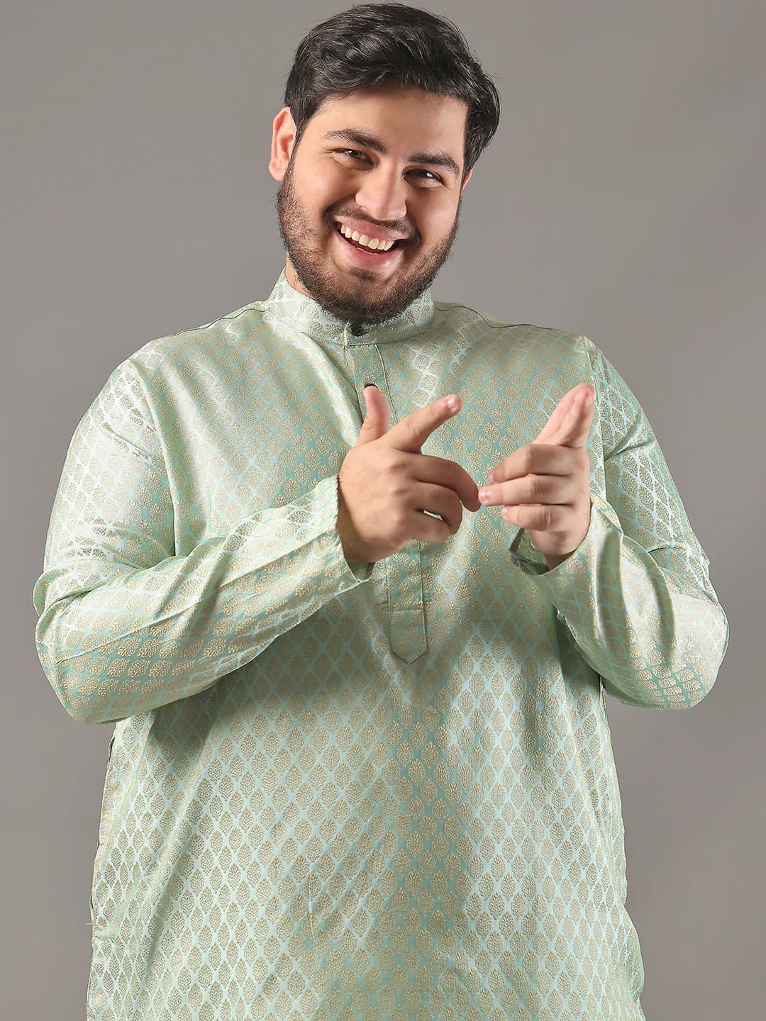 Men's Green Festive Self-Design Oversized Fit Kurta
