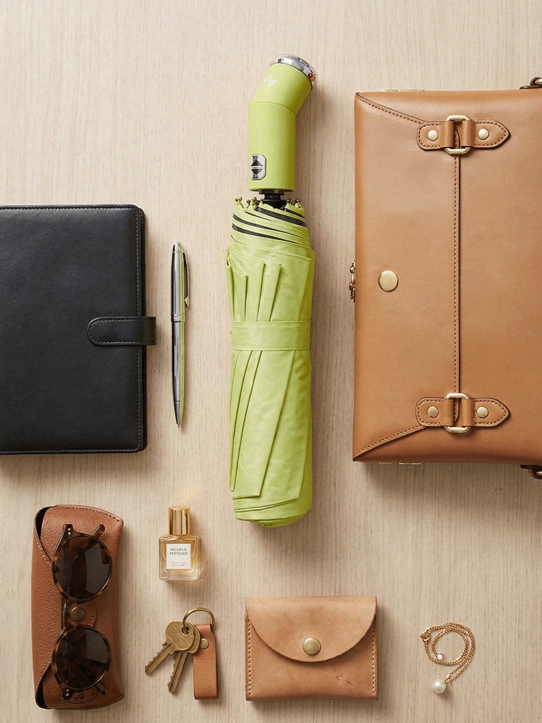 Neon Green Auto Open Close Torch Umbrella UV Protected & Water Resistance