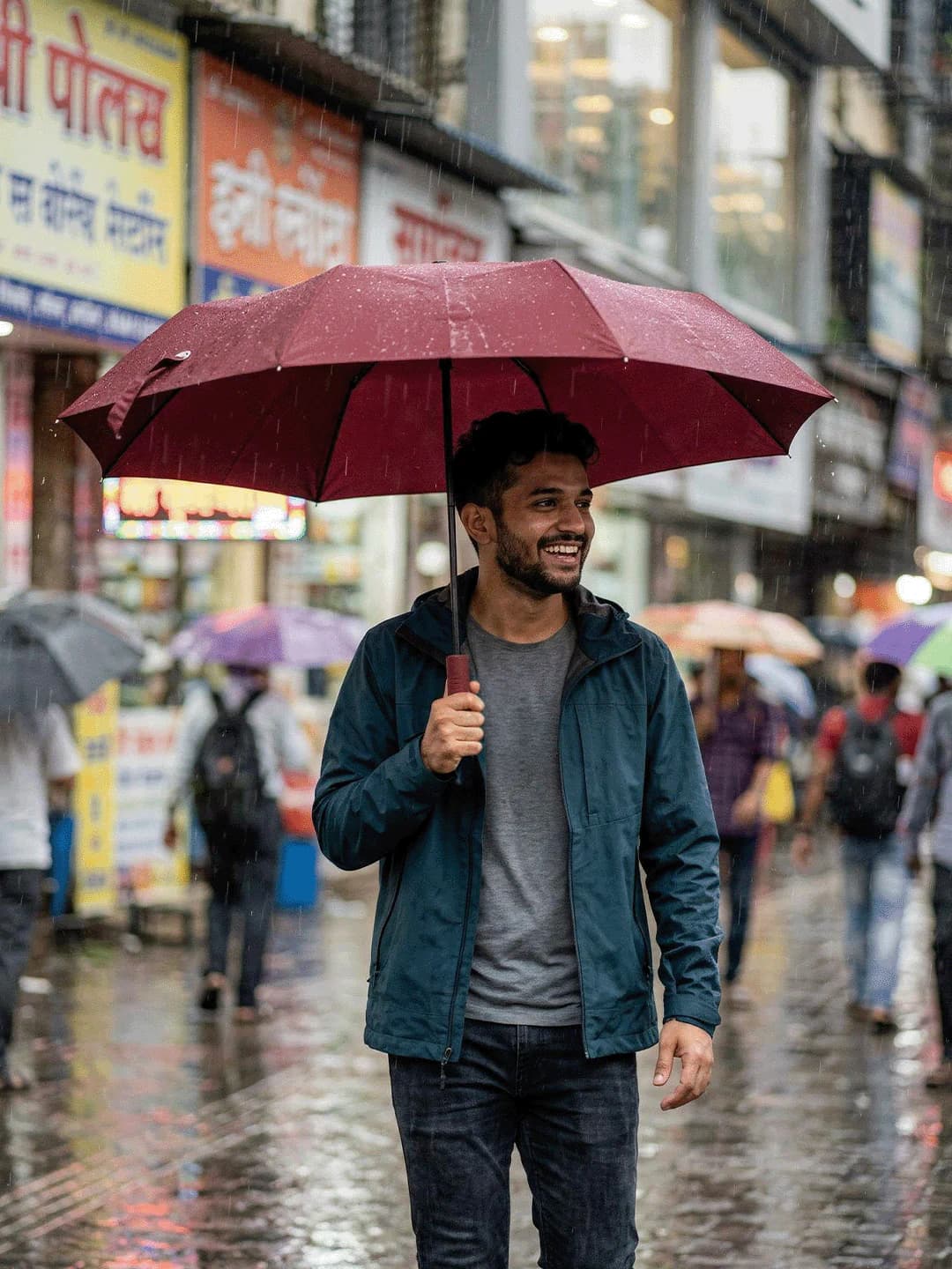 Red Coded Auto Open Close Torch Umbrella UV Protected & Water Resistance