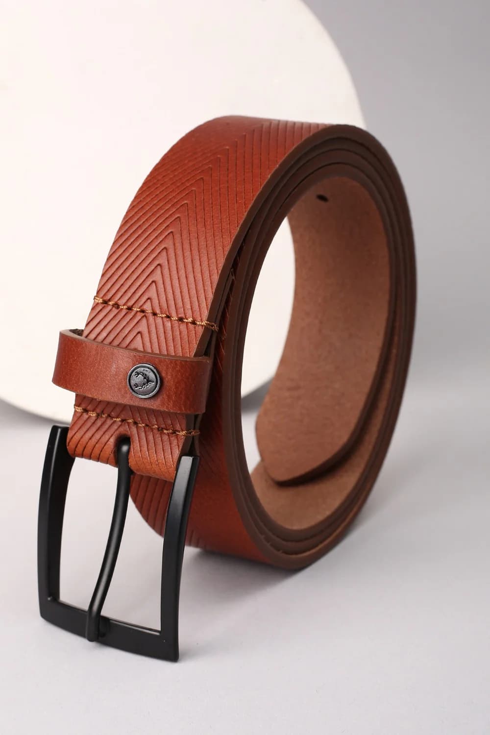 Men's Brown Textured Casual Leather Belt
