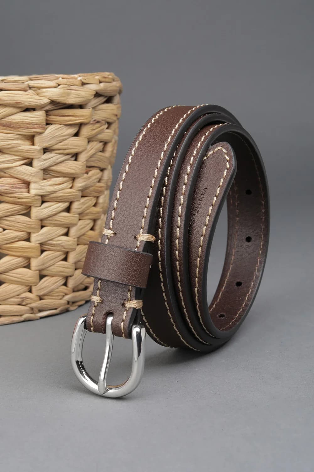 Women's Brown Solid Casual Leather Belt