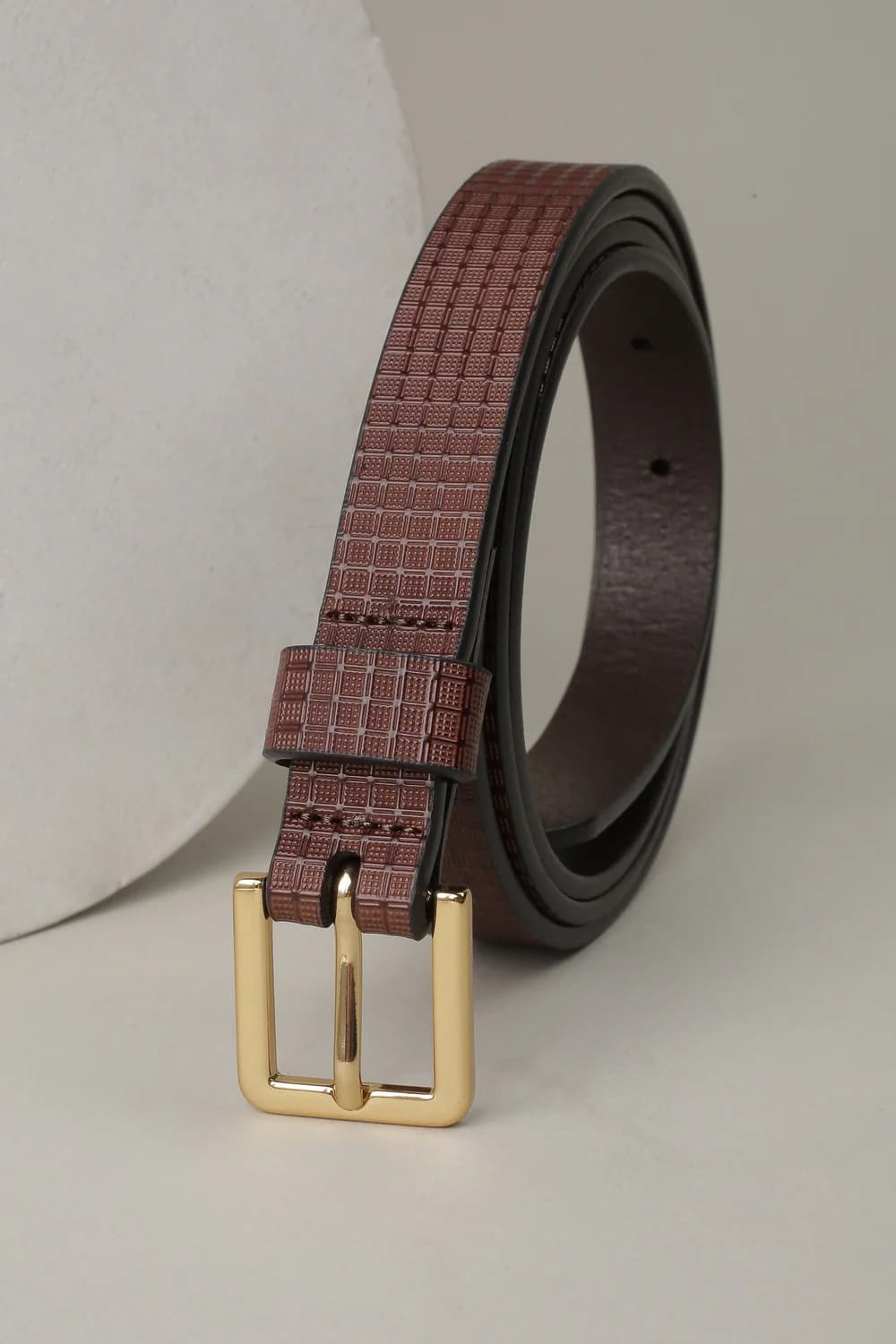 Women's Brown Textured Casual Leather Belt
