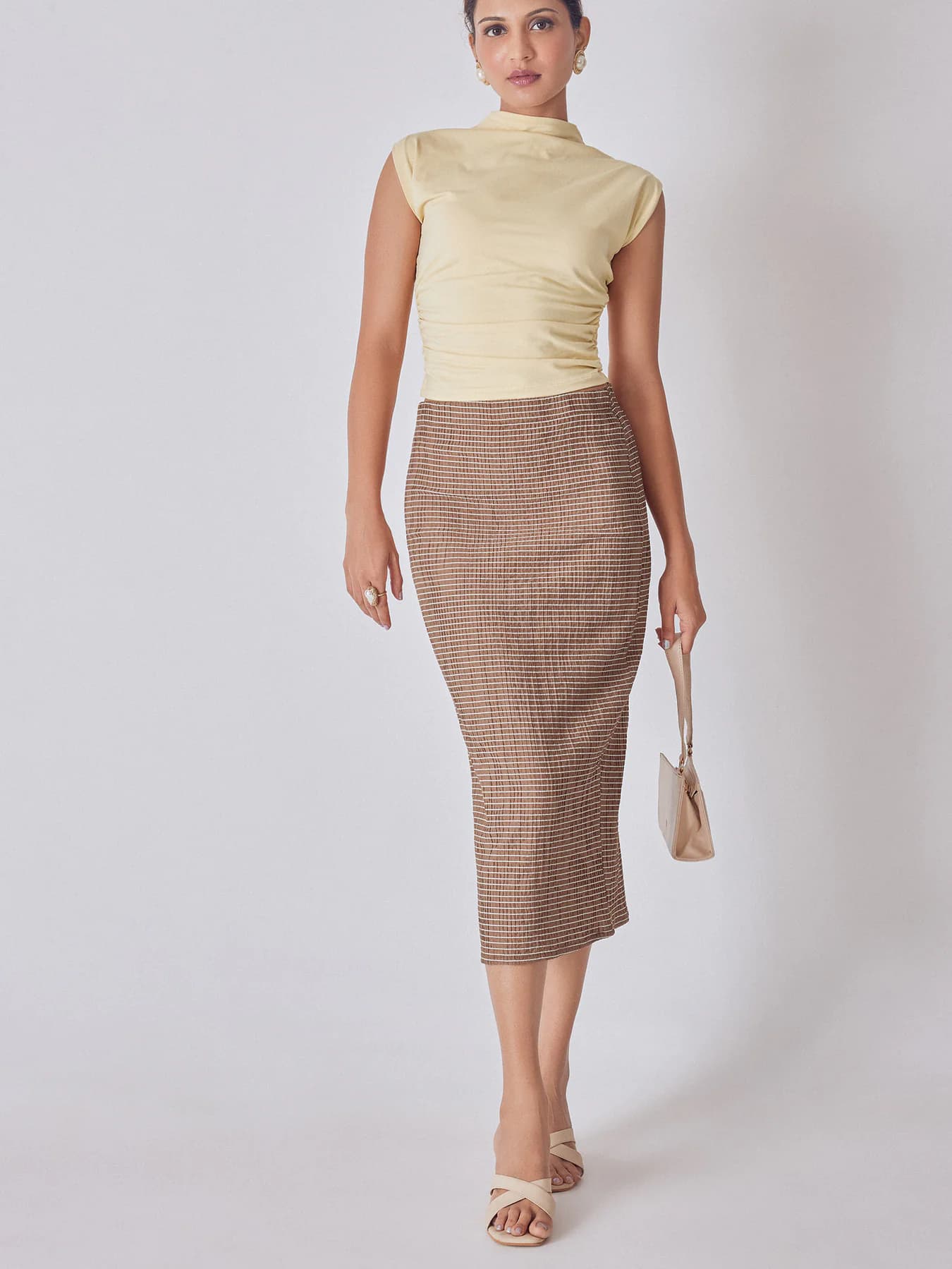 Women's Brown Casual Striped Pencil Skirt