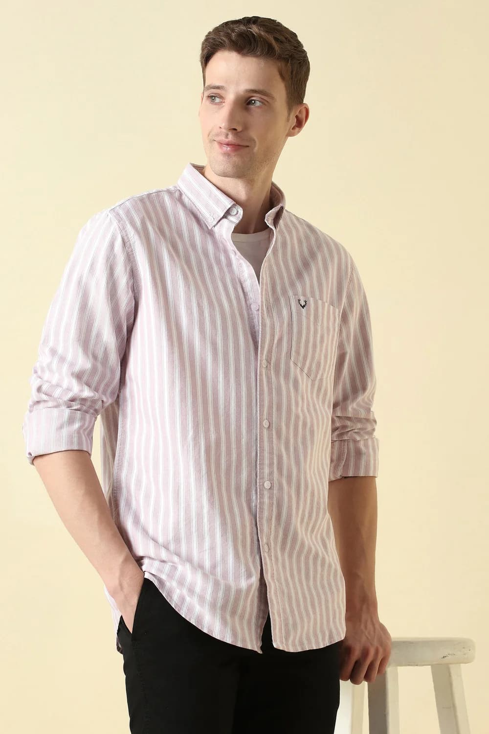 Men's Pink Casual Slim Fit Striped Full Sleeves Shirt