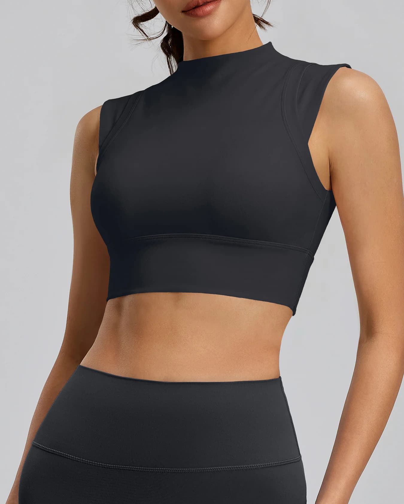 Women's Grey Sports Sleeveless Solid Crop Top