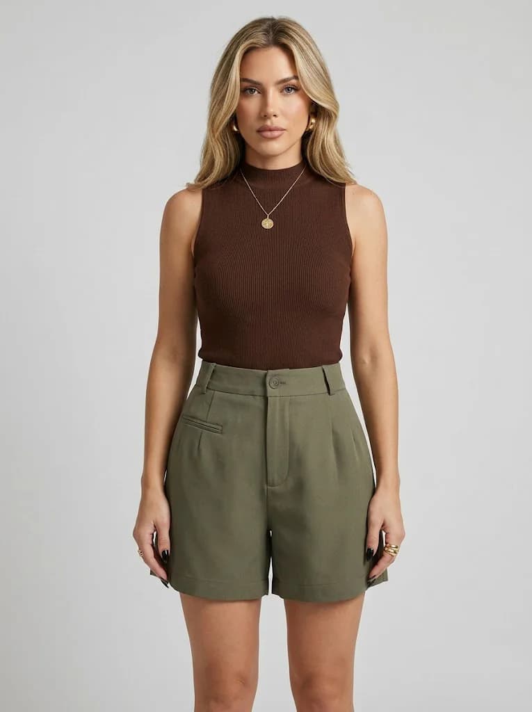 Women's Green Casual Solid Mid-Rise Regular Shorts