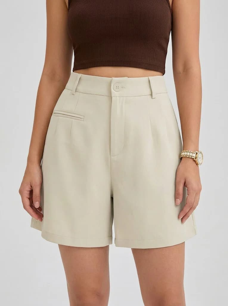 Women's Beige Casual Solid Mid-Rise Regular Shorts