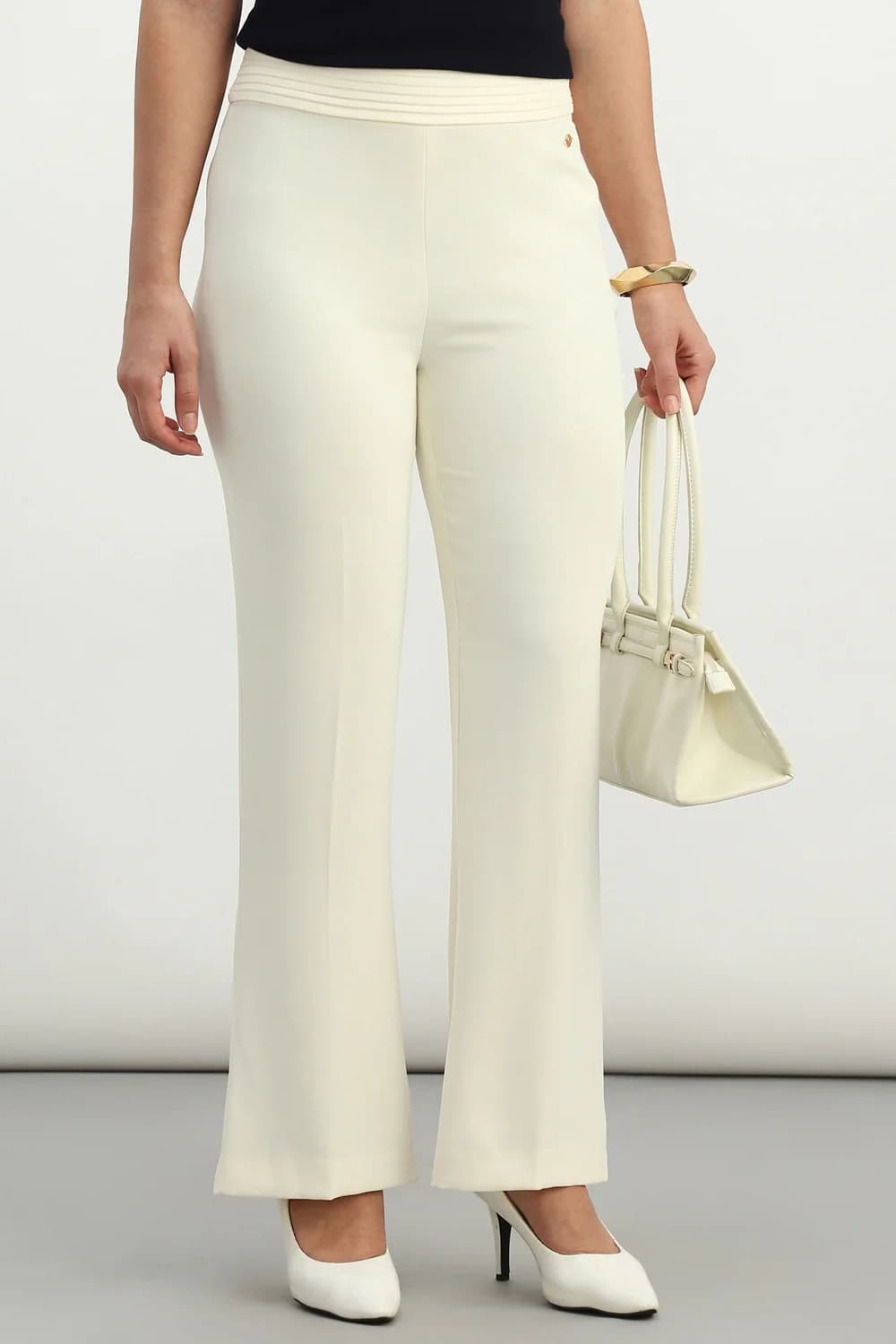Women's Beige Formal Regular Fit Mid Rise Trouser