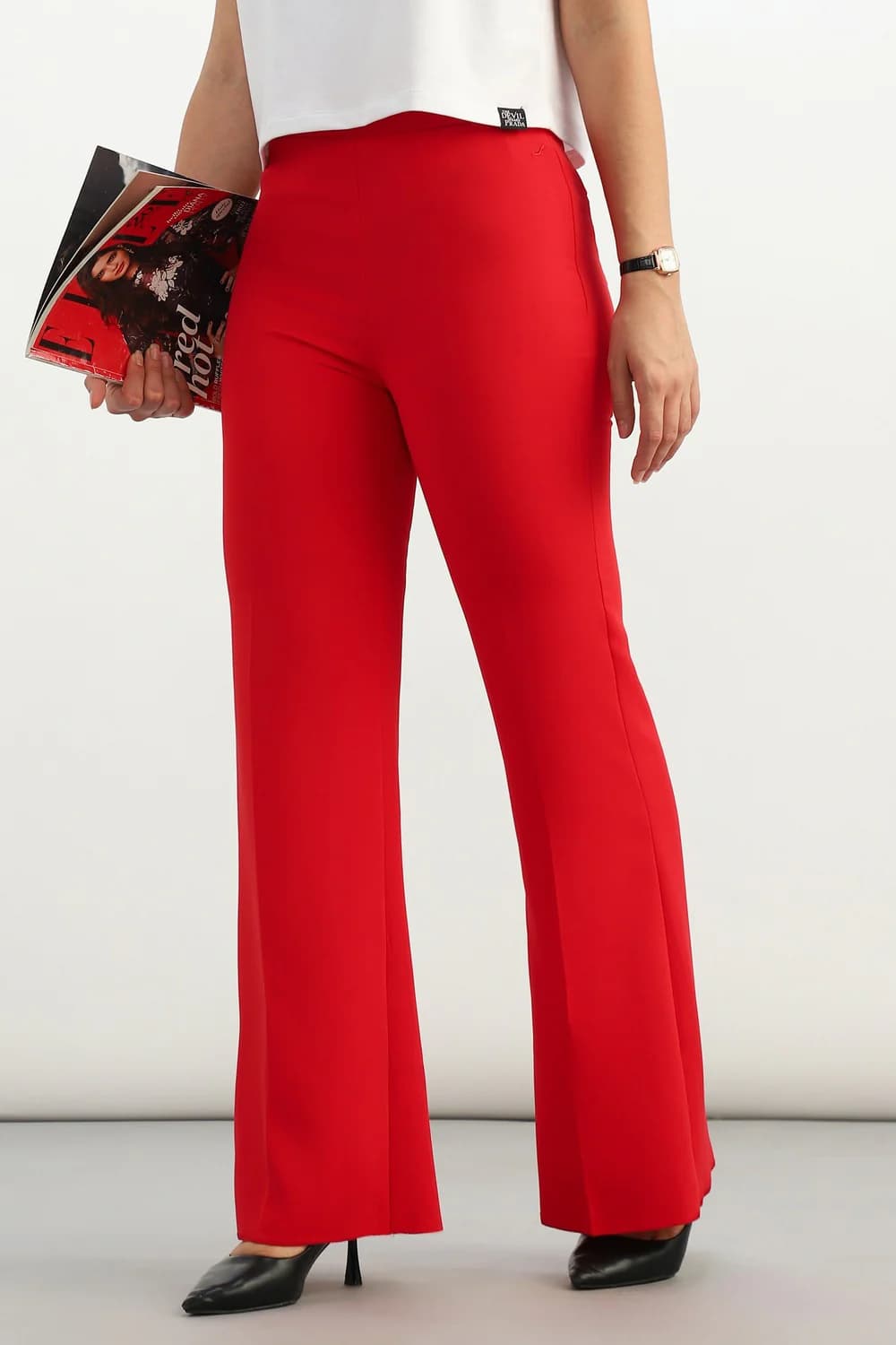 Women's Red Casual Regular Fit Mid Rise Trouser