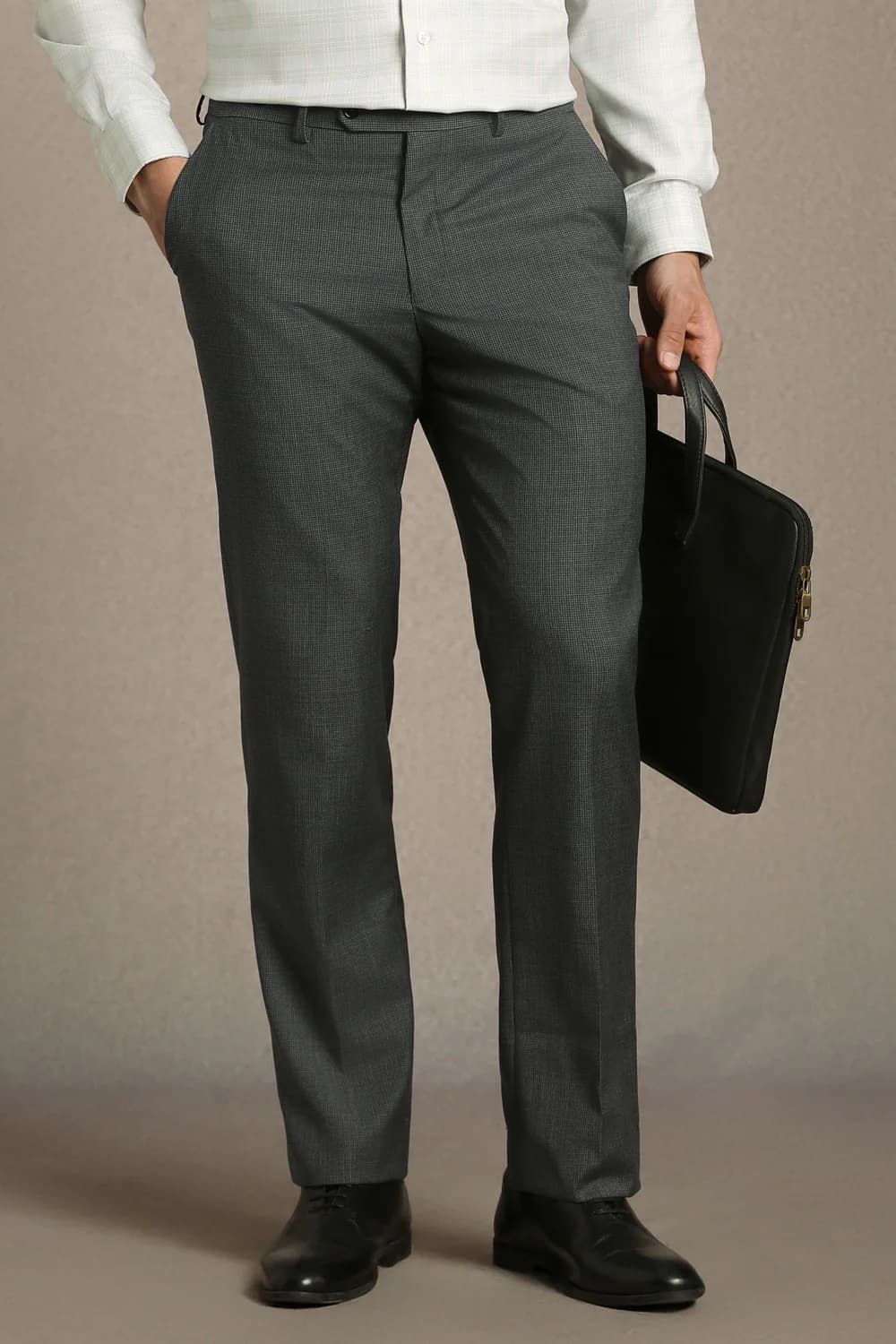 Men's Grey Formal Slim Fit Mid Rise Trouser