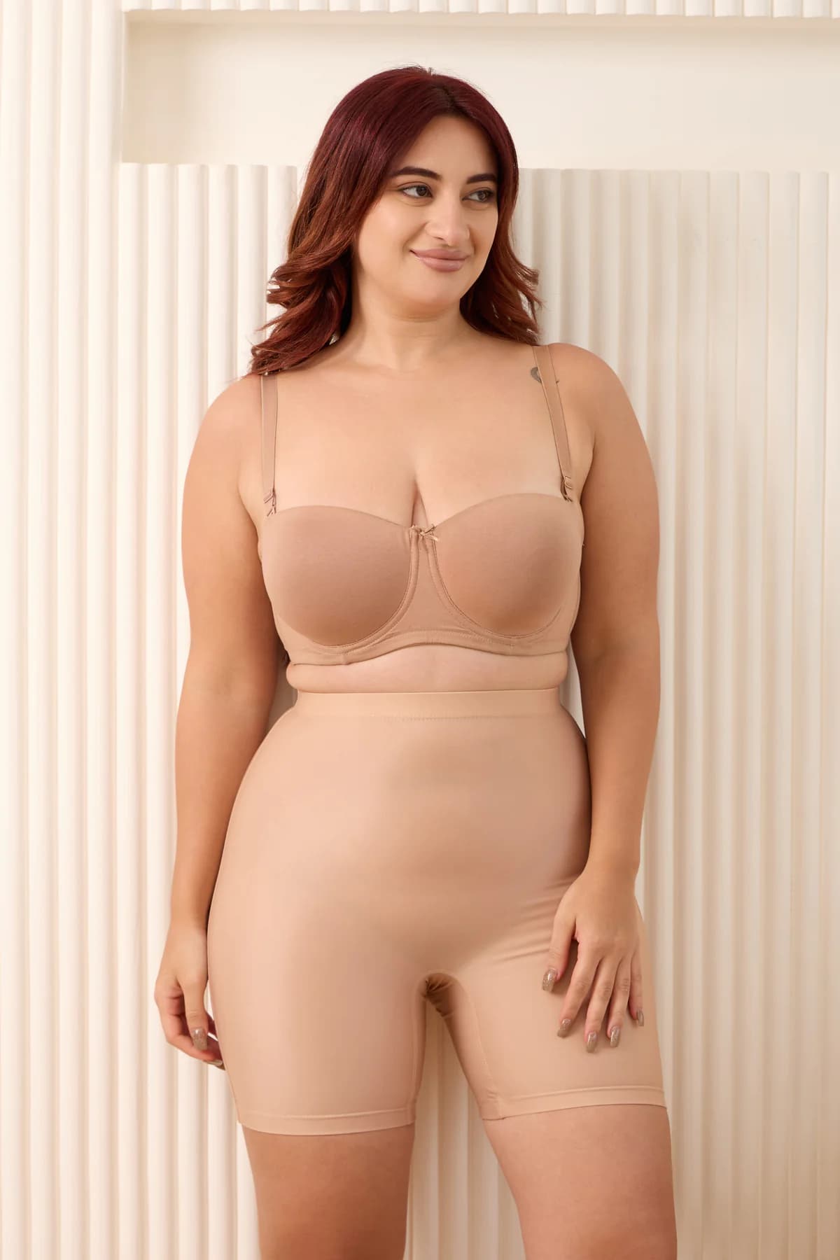 Women's Beige Hirise Sculpt Shorts