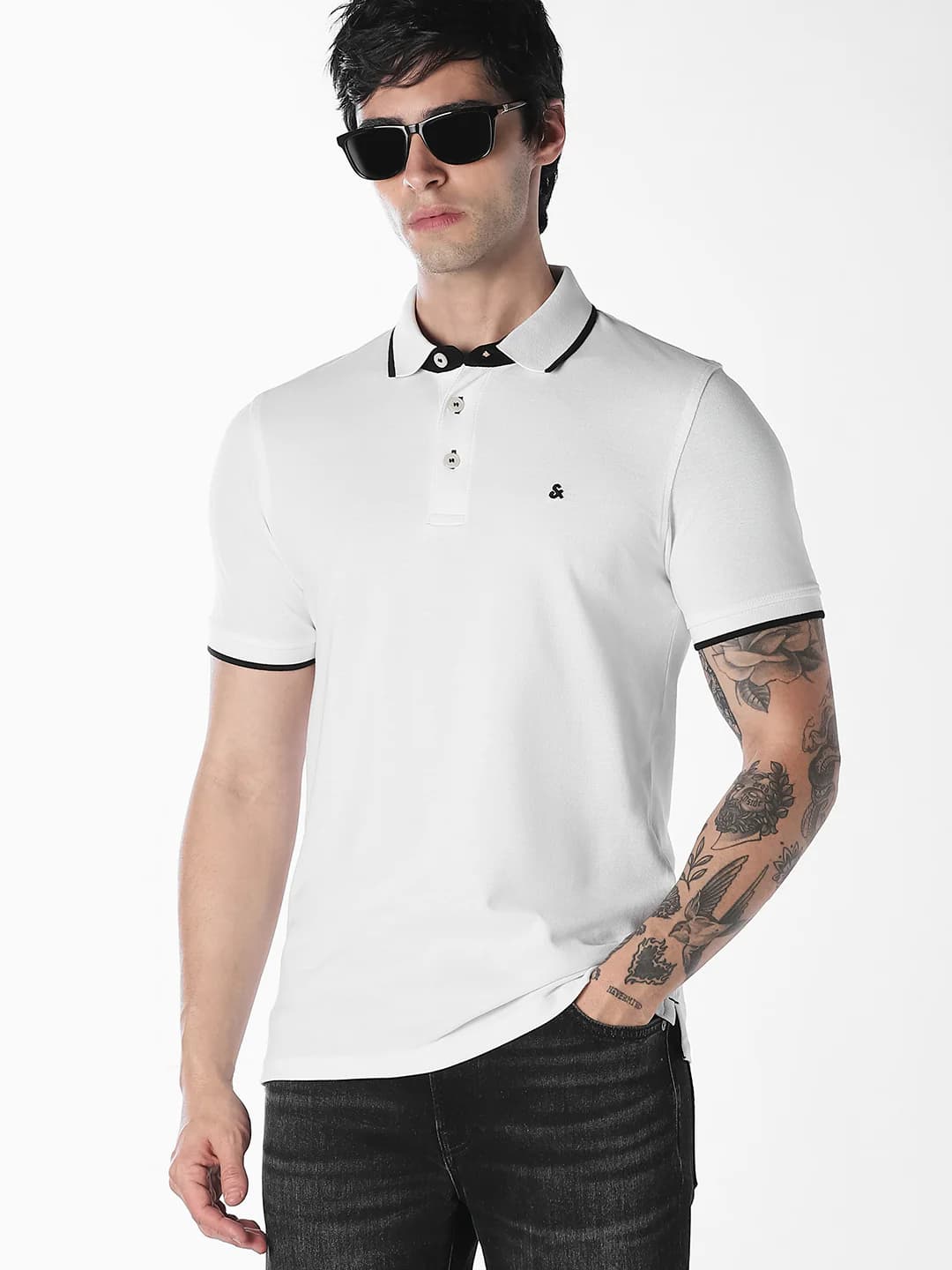 Men's White Contrast Tipping Organic Cotton Polo Tshirt