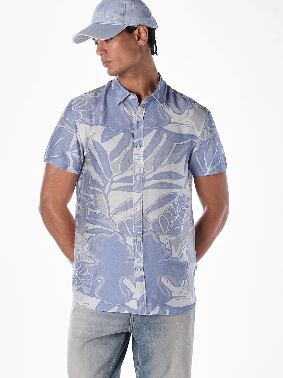 Men's Blue Printed Comfort Fit Shirt