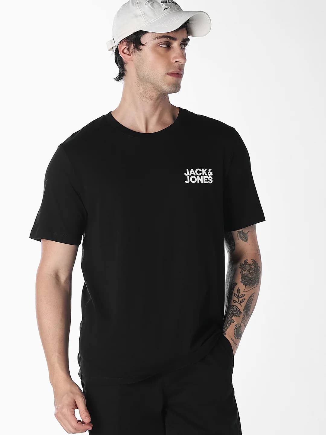 Men's Logo Print Slim Fit O-Neck Black T-shirt