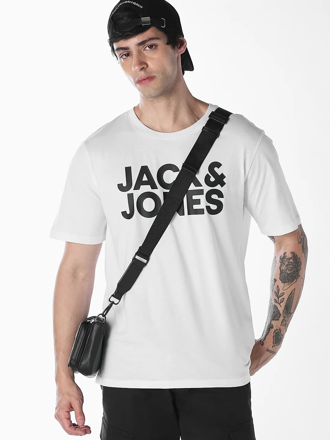 Men's Logo Print Slim Fit O-Neck White T-shirt