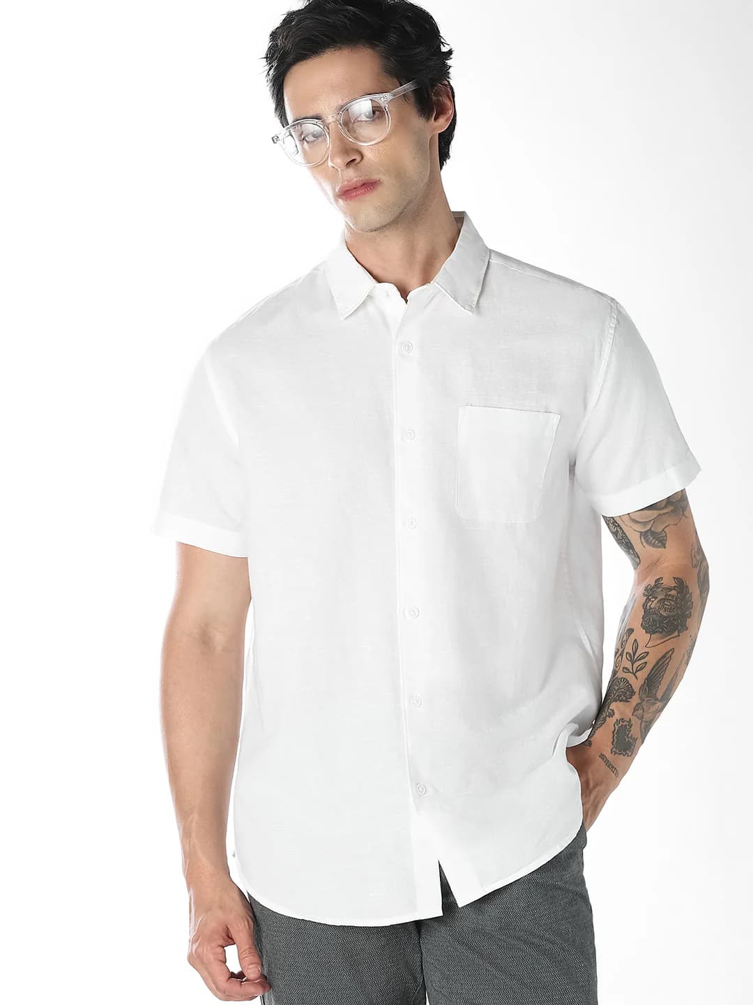 Men's White Linen Short Sleeves Shirt