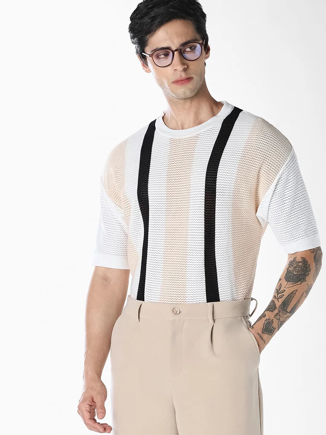 Men's Striped Crew Neck Knitted T-shirt