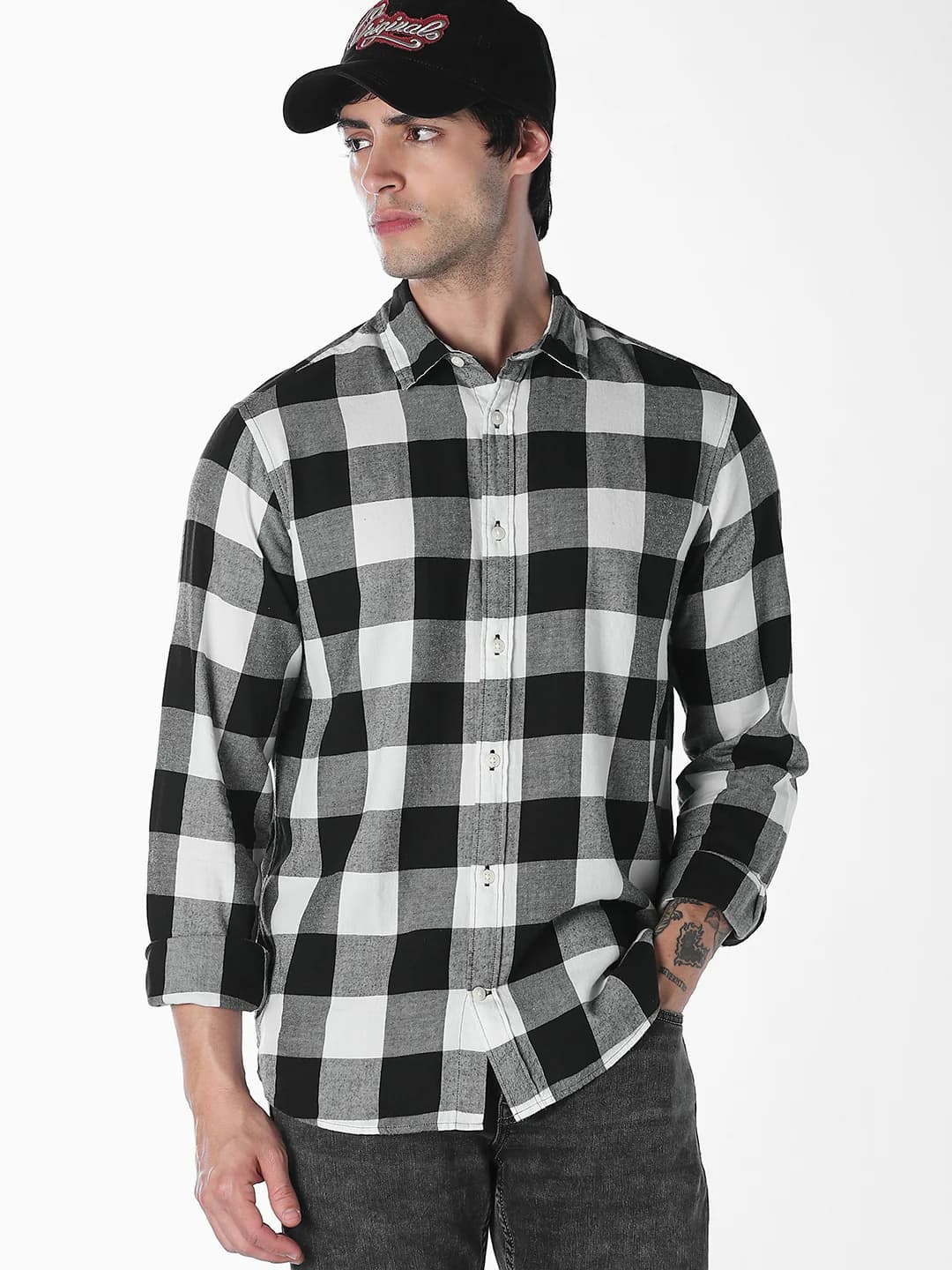 Men's White Gingham Check Shirt