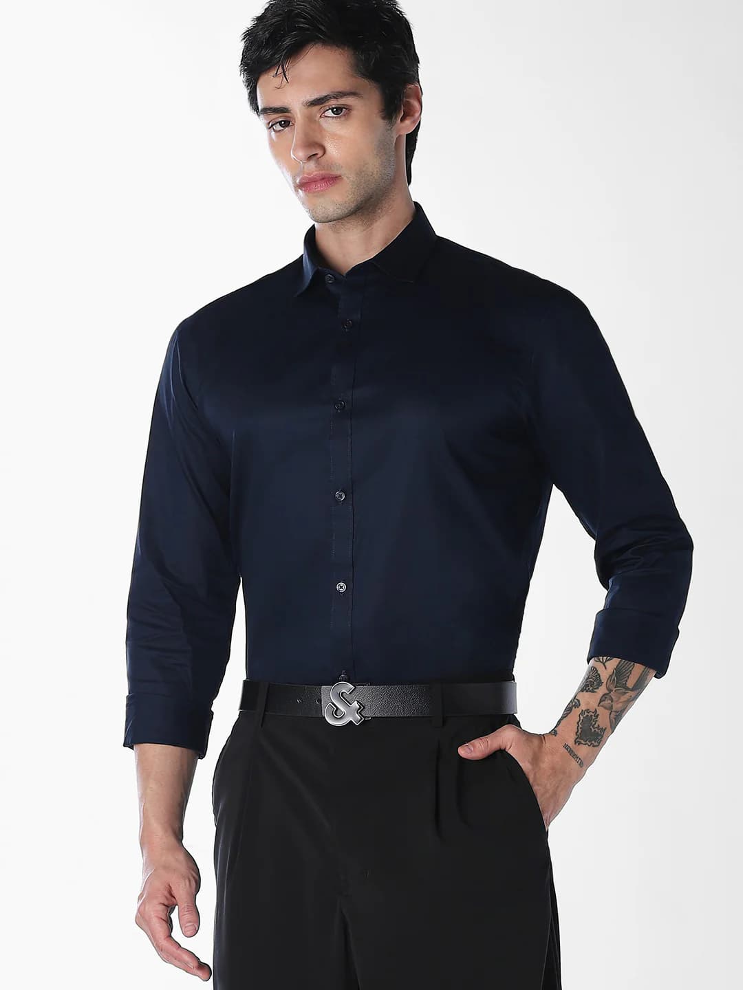 Men's Navy Blue Slim Fit Formal Shirt