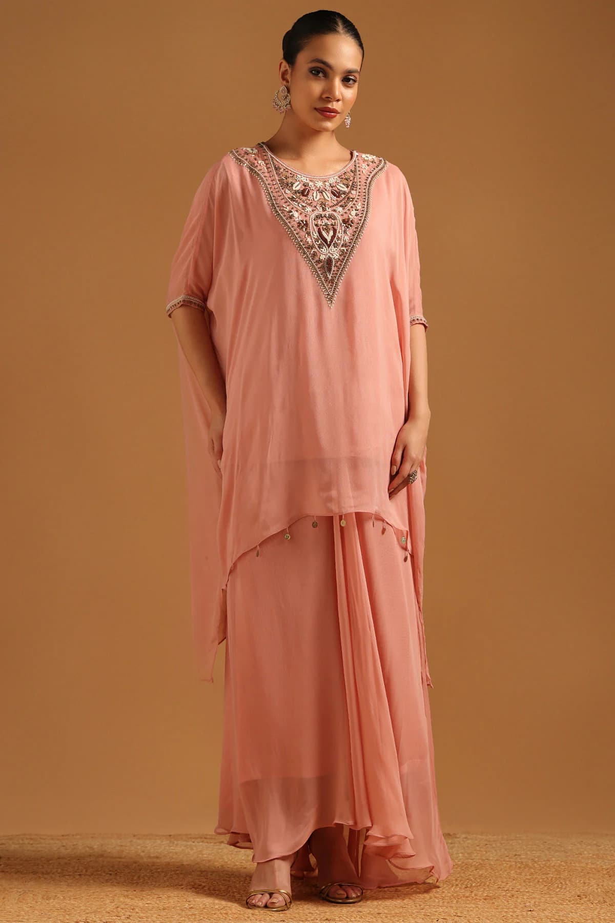 Women's Pink Festive Embroidered Sharara Set