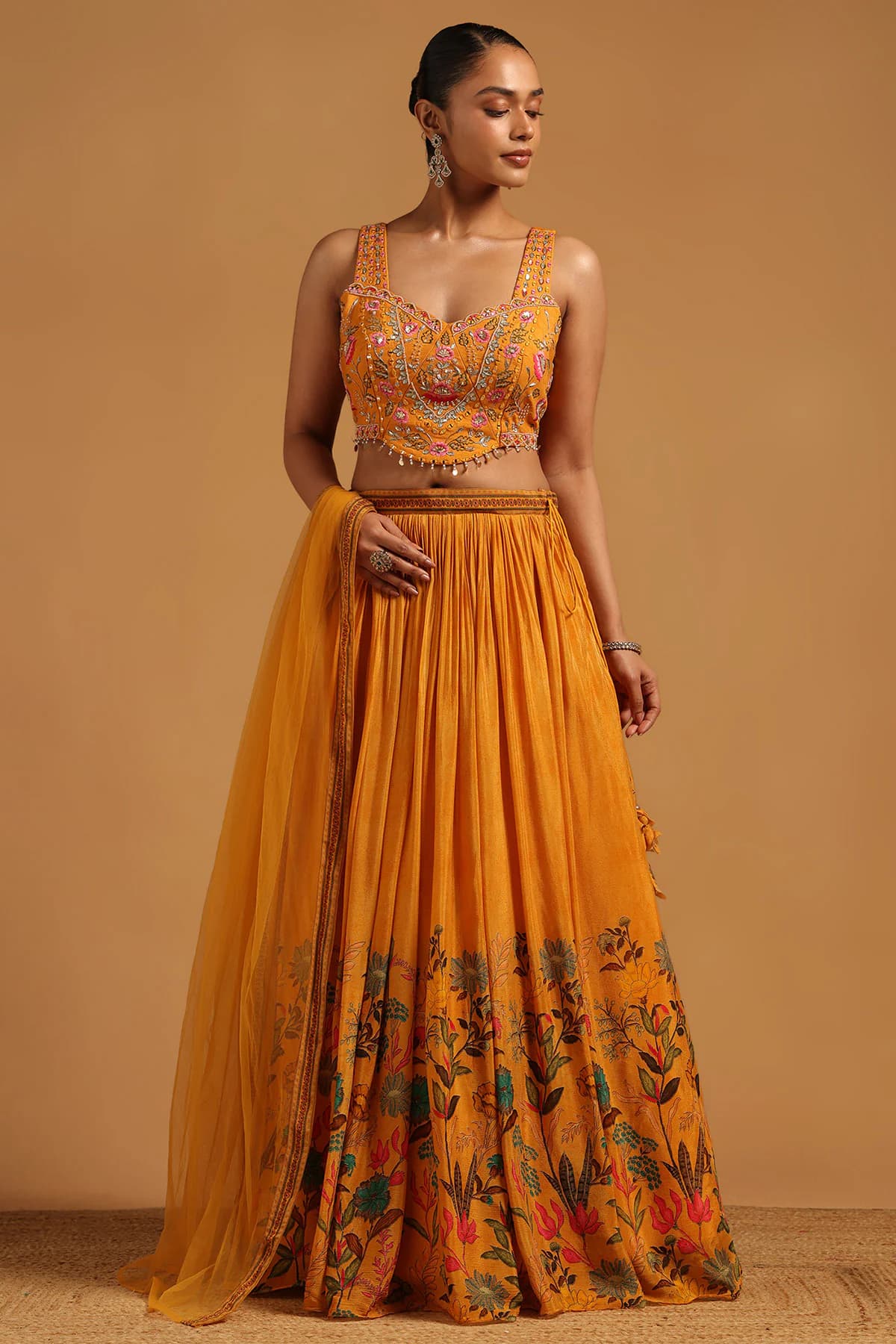 Women's Yellow Festive Floral Lehenga Choli