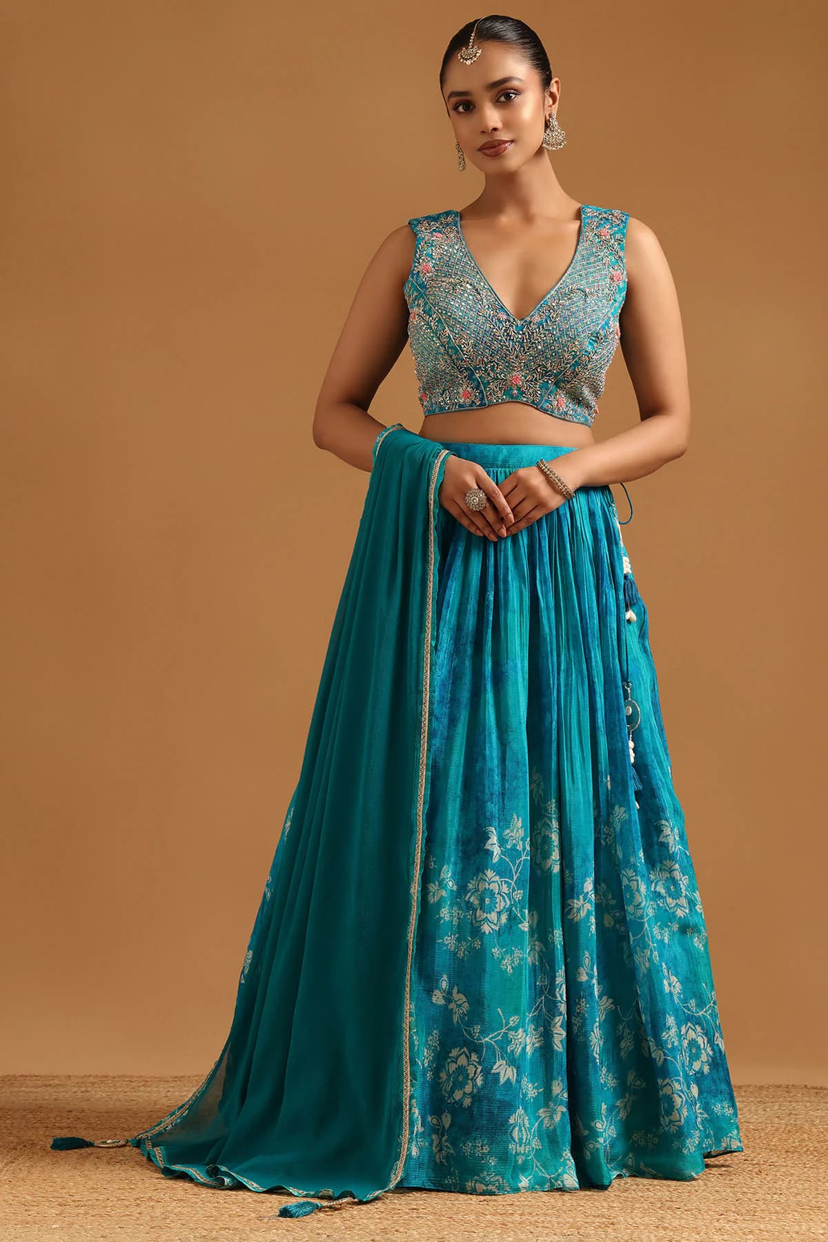 Women's Blue Festive Floral Lehenga Choli
