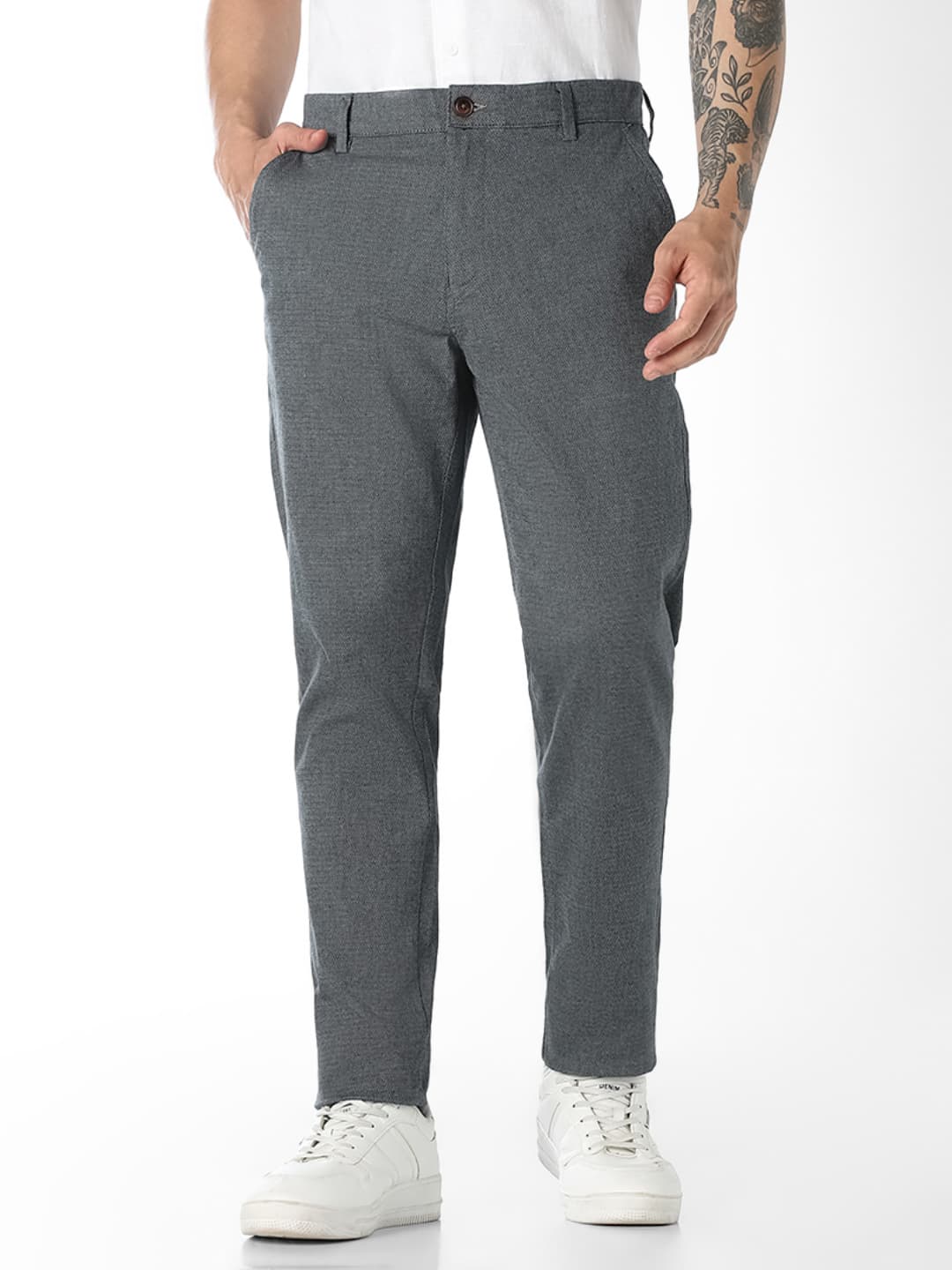 Men's Blue Casual Slim Fit Mid Rise Chinos