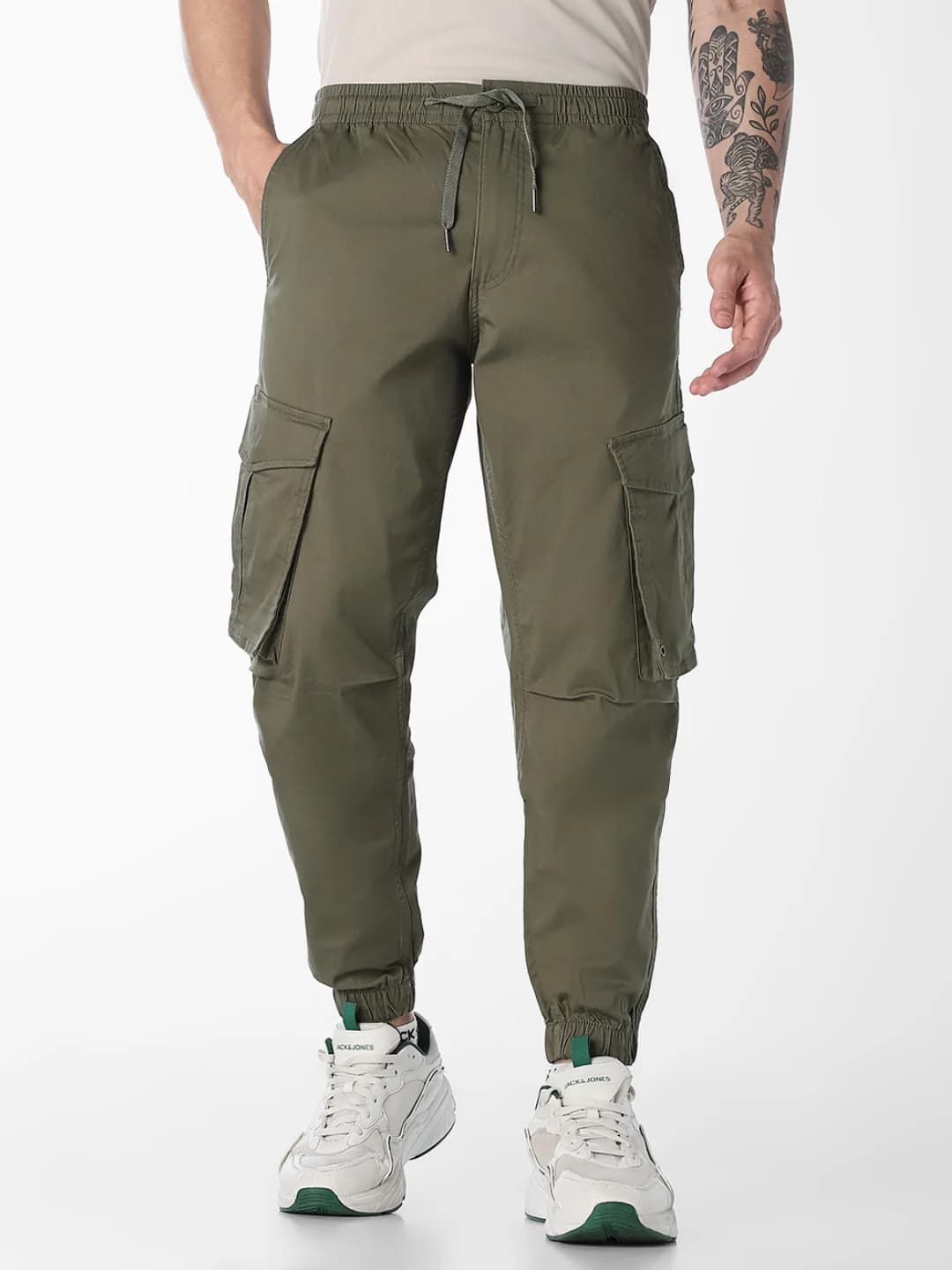 Men's Green Casual Slim Fit Low Rise Joggers
