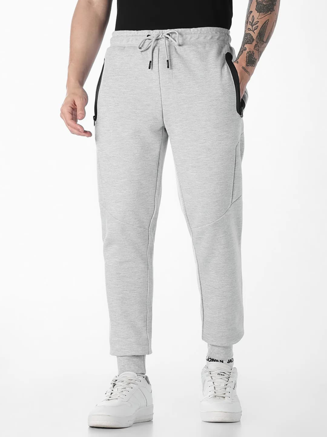 Men's Grey Casual Slim Fit Low Rise Trackpant