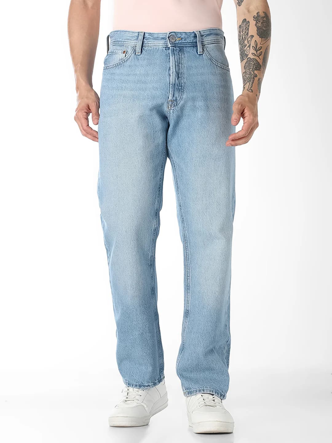 Men's Blue Casual Straight Fit Low Rise 5 Pocket Jeans