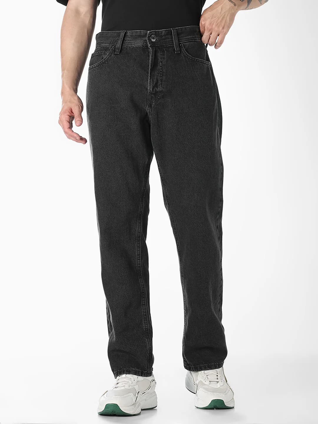 Men's Black Casual Straight Fit Low Rise 5 Pocket Jeans