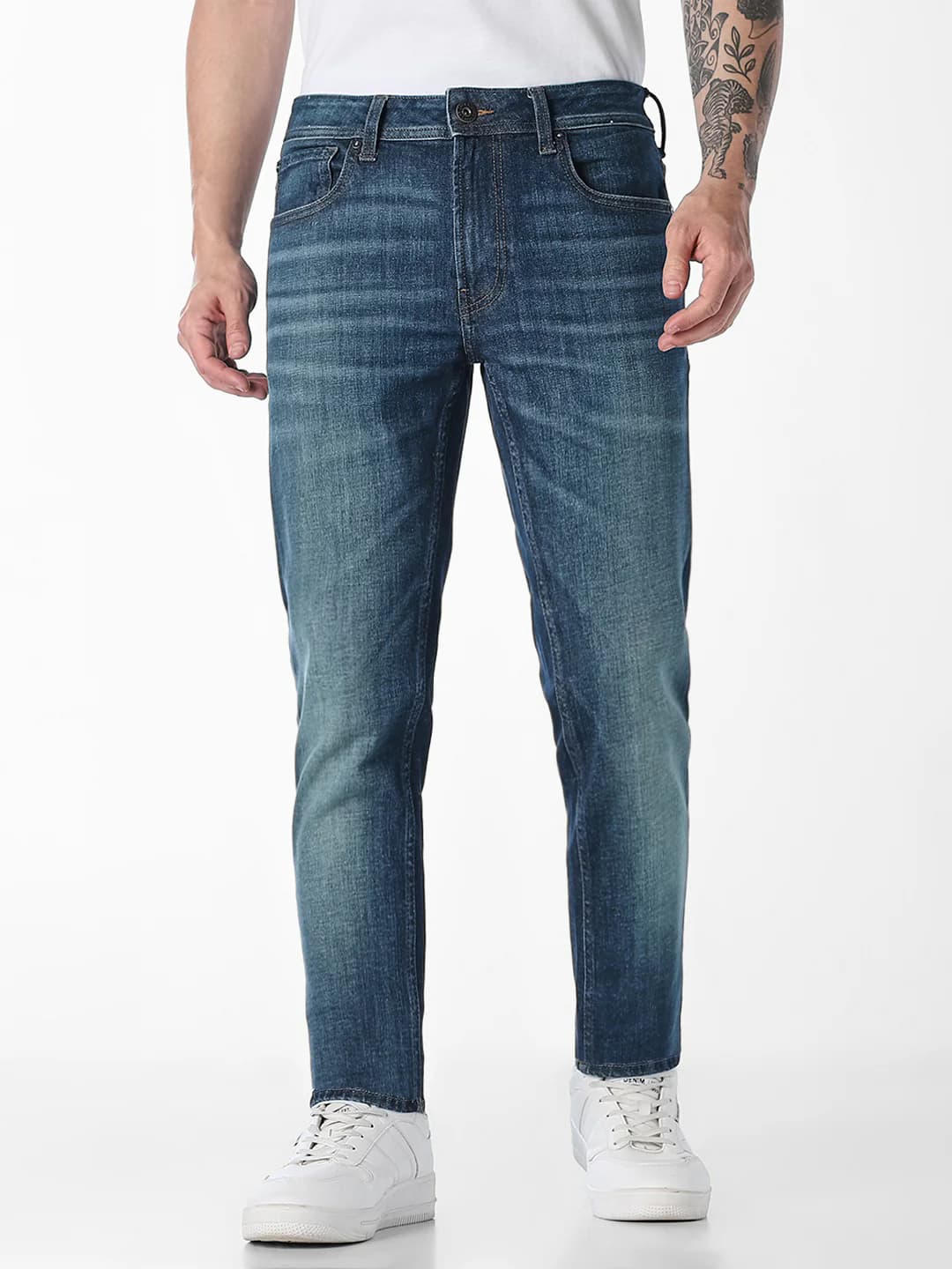 Men's Blue Casual Skinny Fit Low Rise 5 Pocket Jeans