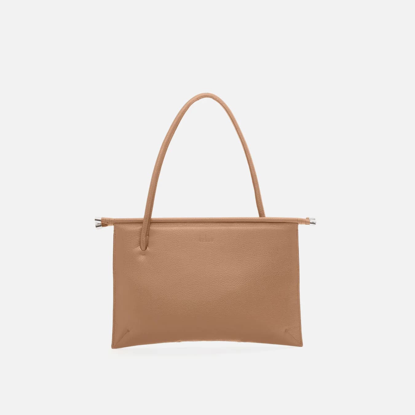Women's Beige Solid Leather Frida Flat Tote Pebble Shoulder Bag