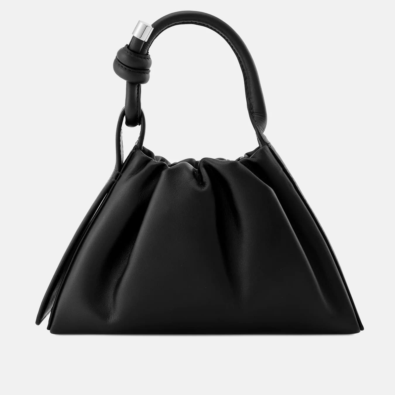 Women's Black Solid Leather Tina Baguette Mini Nappa Ruched Crossbody Bag