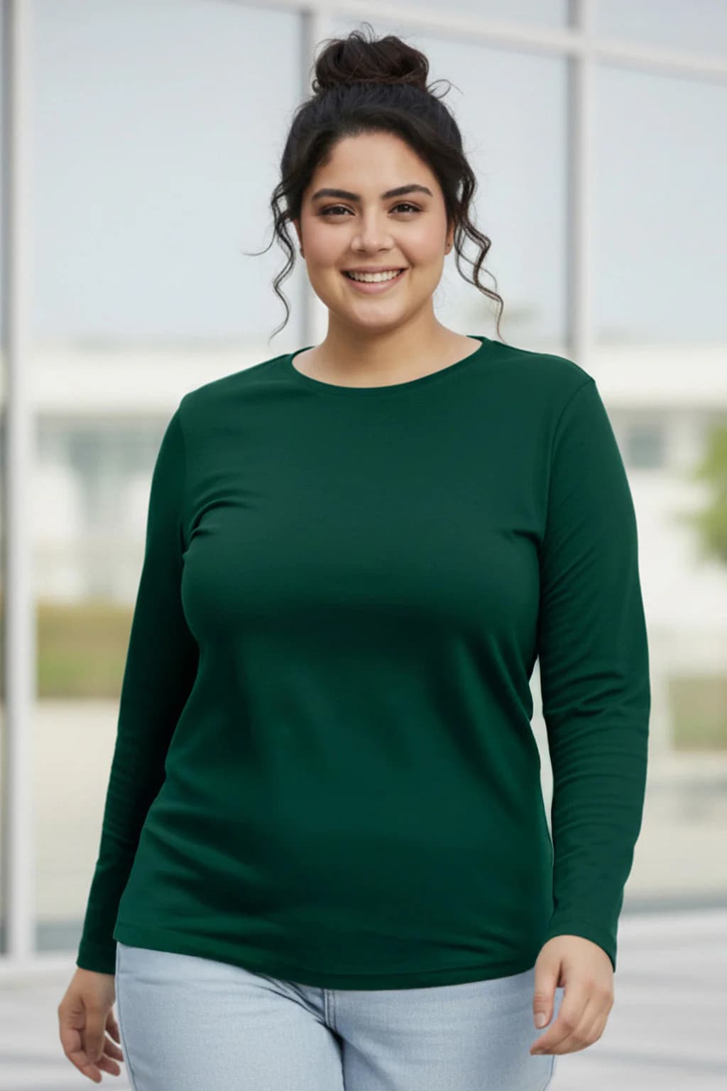 Women's Green Casual Printed Oversized Fit Plus Size Tshirt