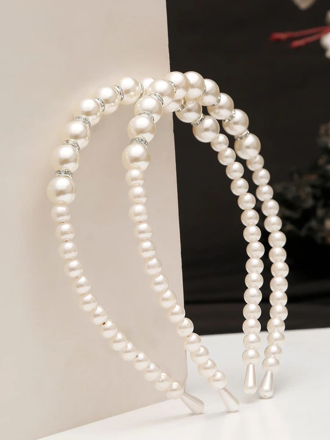 Women's White Beaded Hairbands - Set of 2