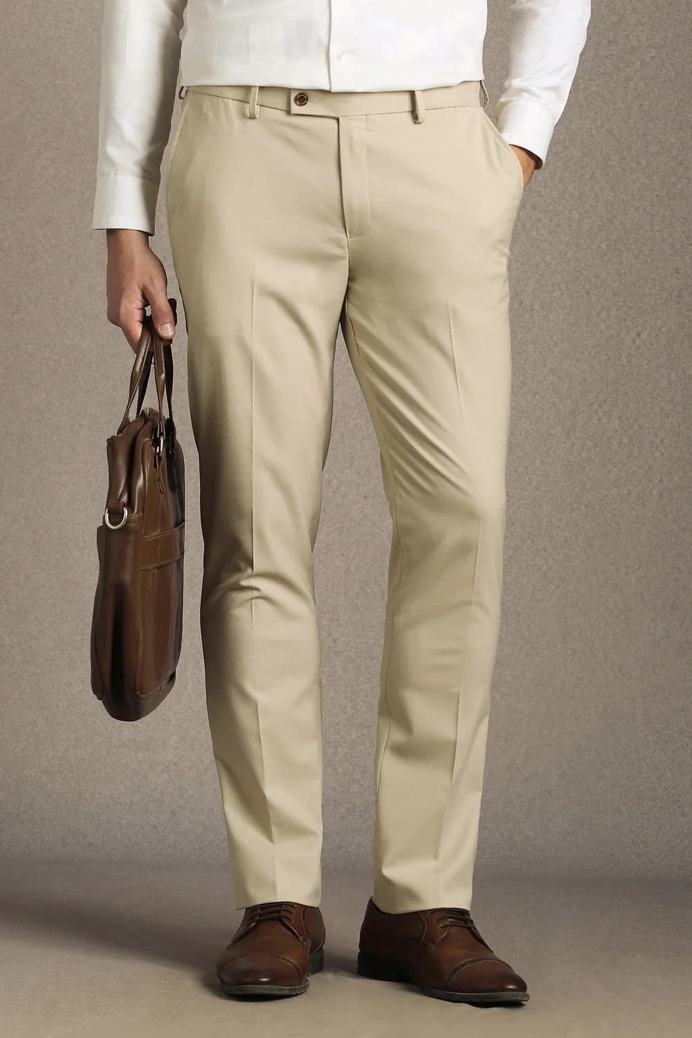 Men's Beige Formal Slim Fit Mid Rise Trouser