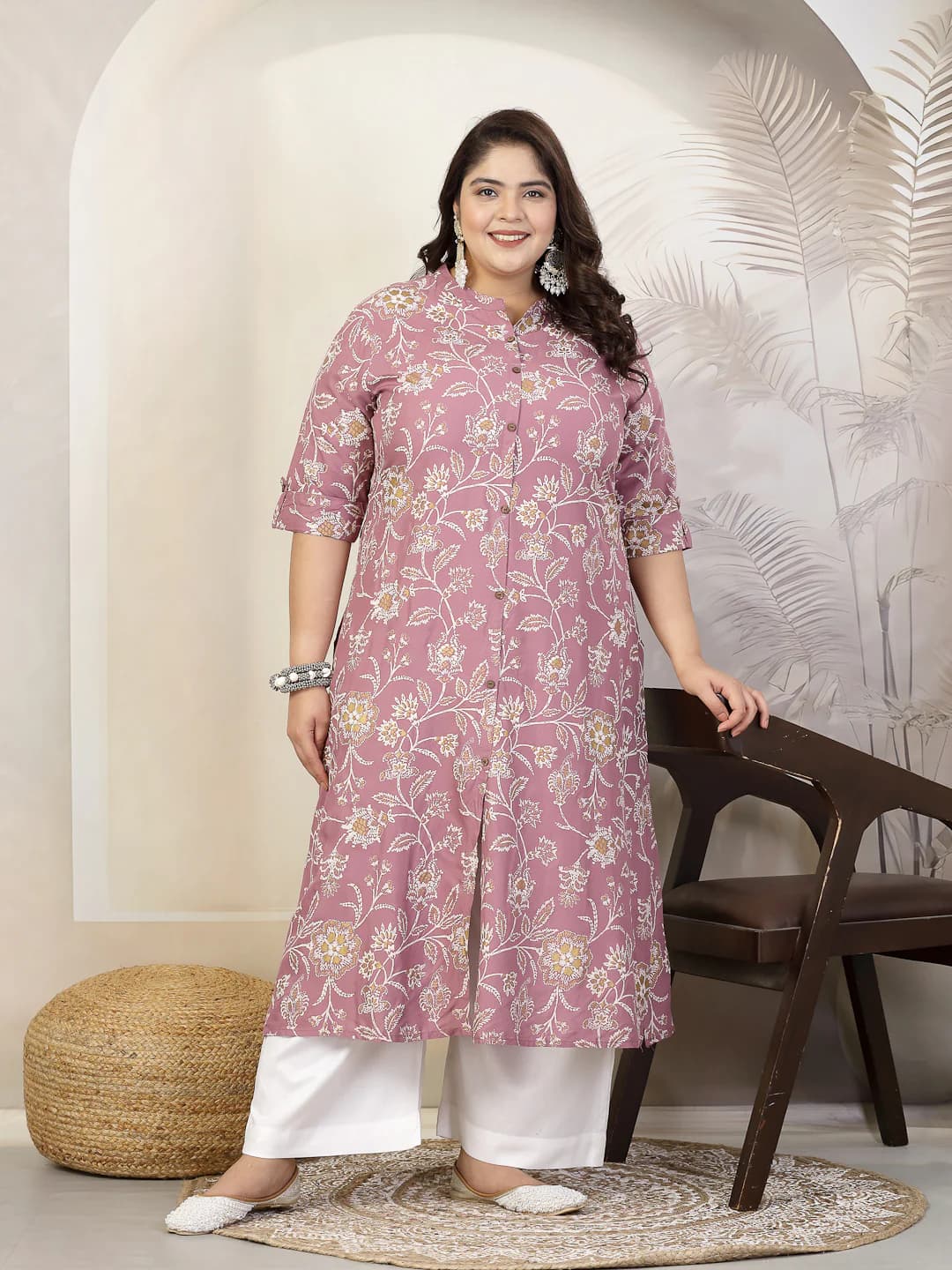 Women's Purple Casual Floral Print Rayon A-Line Kurta