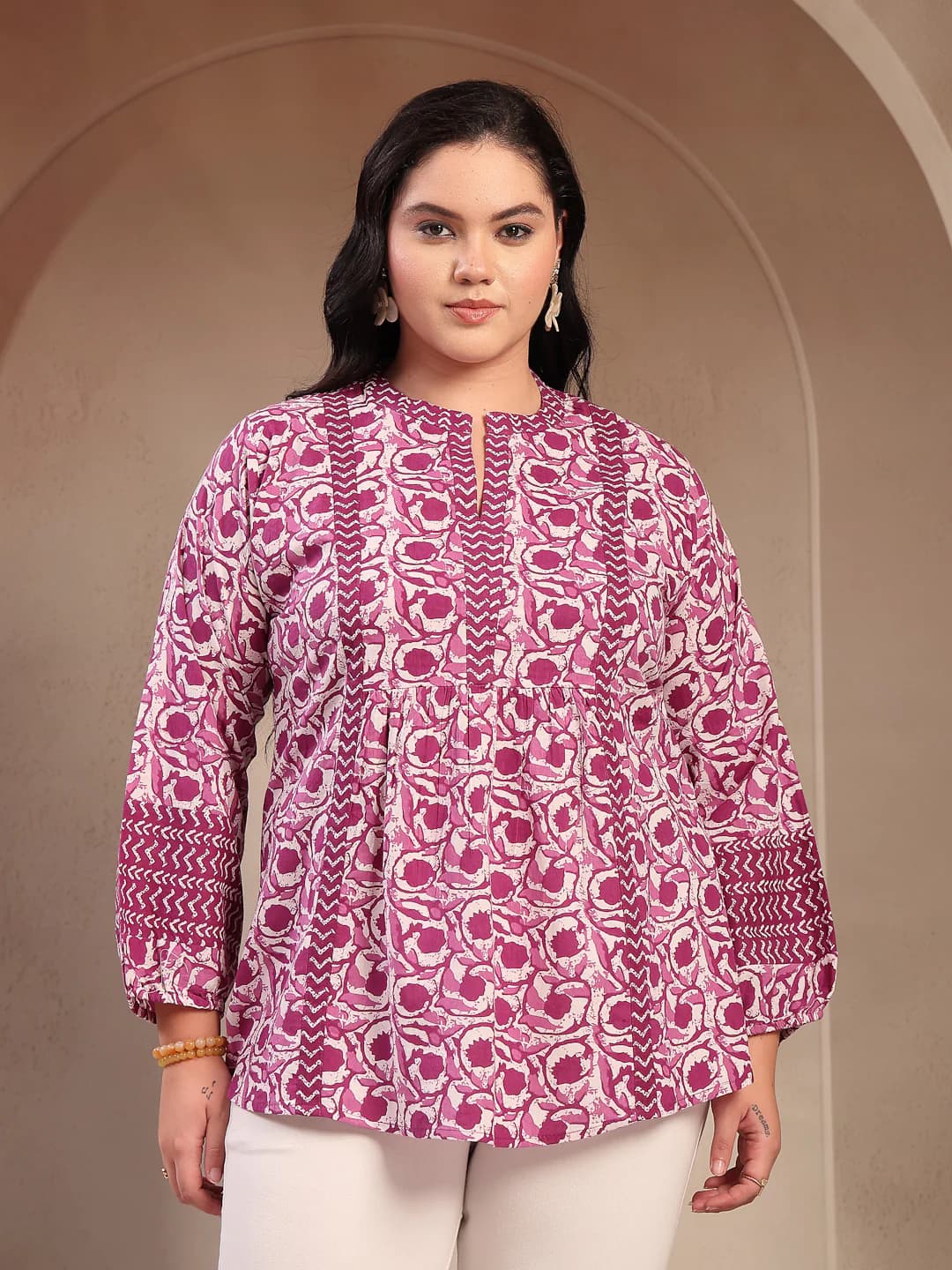 Women's Purple Casual Purple Floral Printed Cotton Top