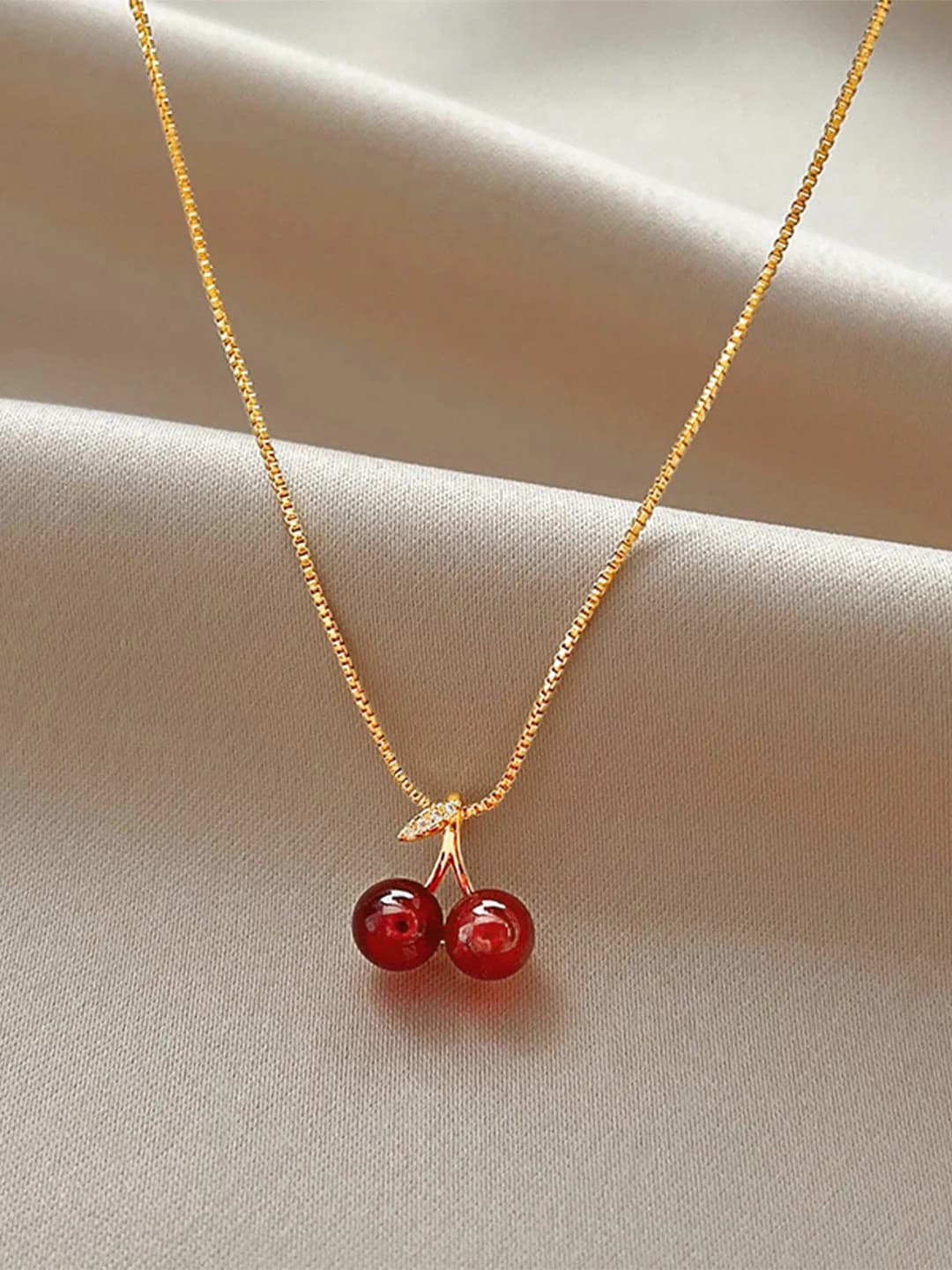 Women's Gold Cherry Minimal Necklace