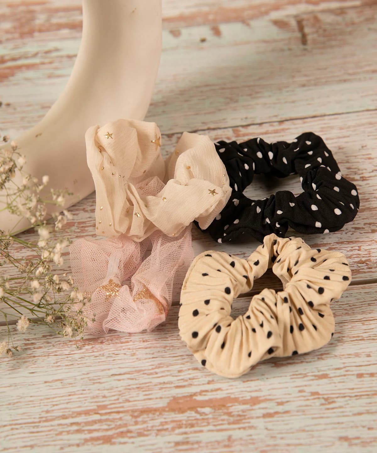 Women's and Girls Multicolor Pastel Printed Hair Scrunchies - Pack of 4